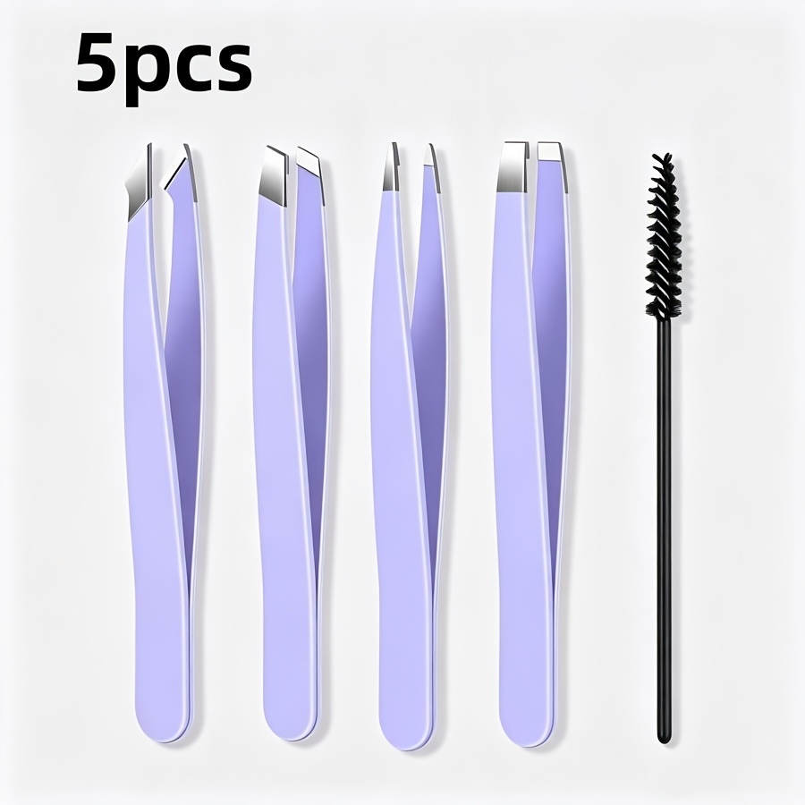 Eyelash Extension Remover - ステンレス製5点セット パープルピンセット メイクアップツール用、まつげエクステ、眉毛の形作り、脱毛、まつげに使用