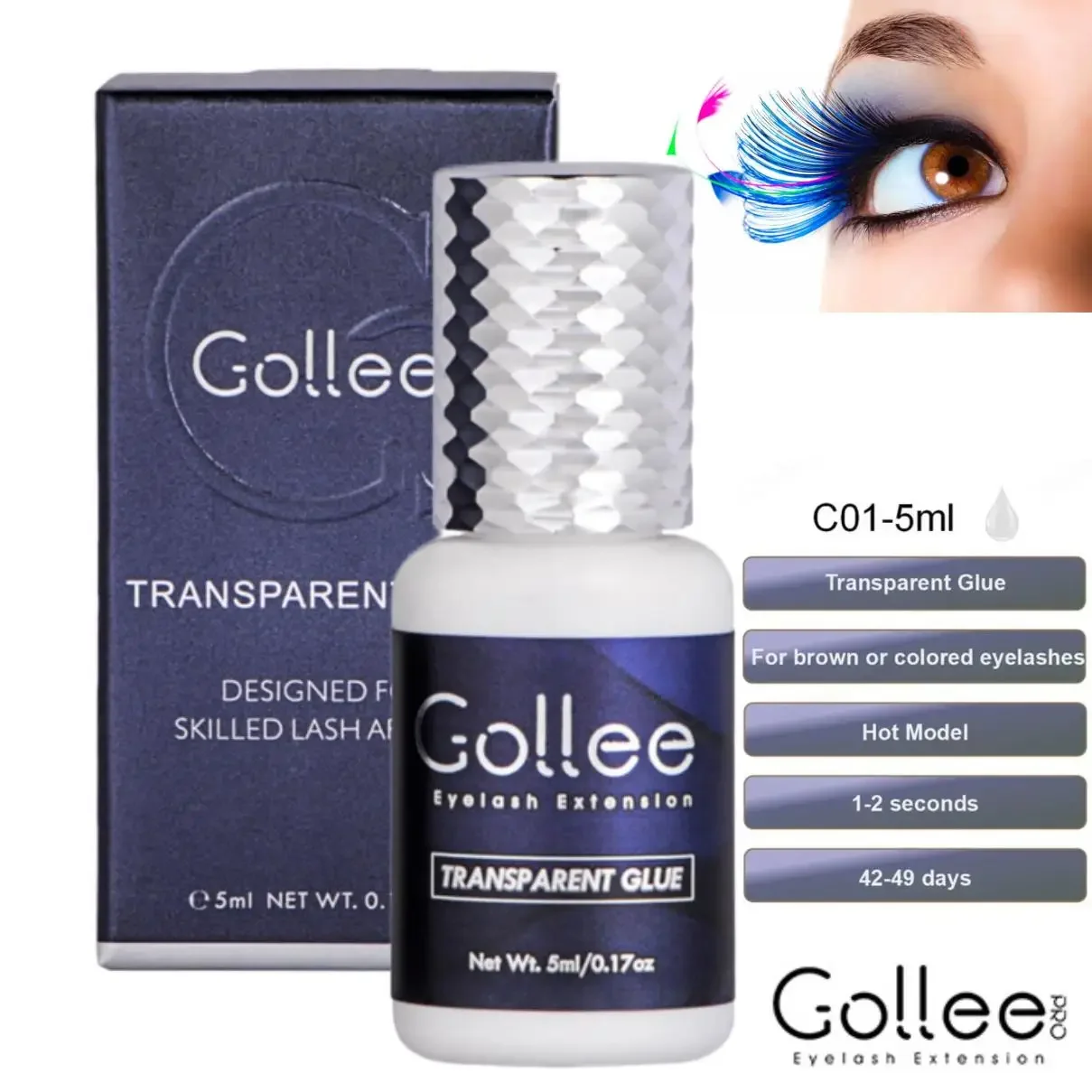 Eyelash Extension Gel Remover - ゴリーフィール クリアまつげエクステグルー 透明接着剤 1秒乾燥 6週間持続 強力まつげグルー